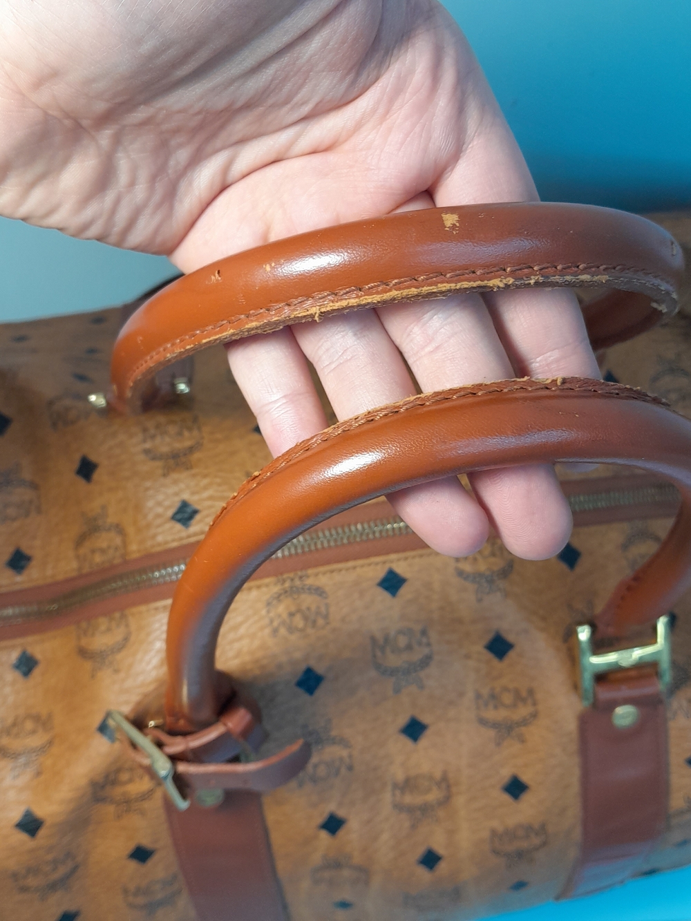 MCM Cognac Visetos Leather Weekender Duffel Bag - Picture 7 of 10